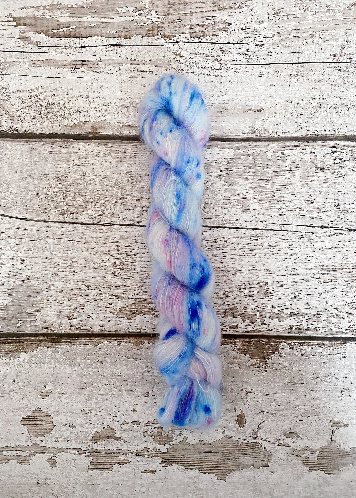 Hand Dyed Yarn Suri Alpaca Lace Sugar, Butter, Flour.